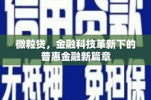 南康微粒贷，金融科技革新下的普惠金融新篇章